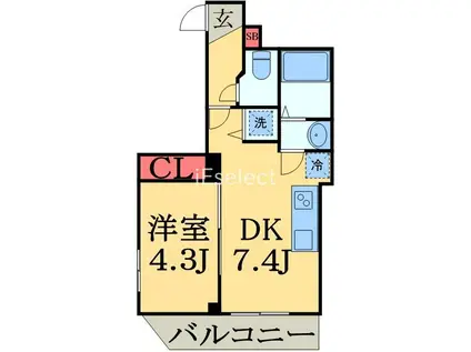 カイテキースII(1DK/3階)の間取り写真
