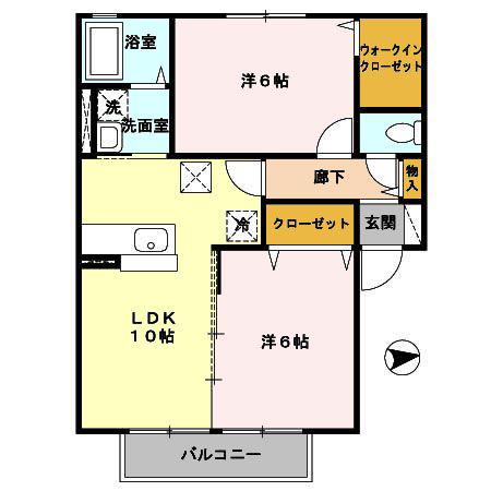 モアリエII号館(2LDK/1階)の間取り写真