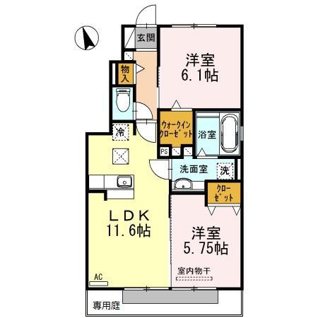 サニースカイB棟(2LDK/1階)の間取り写真
