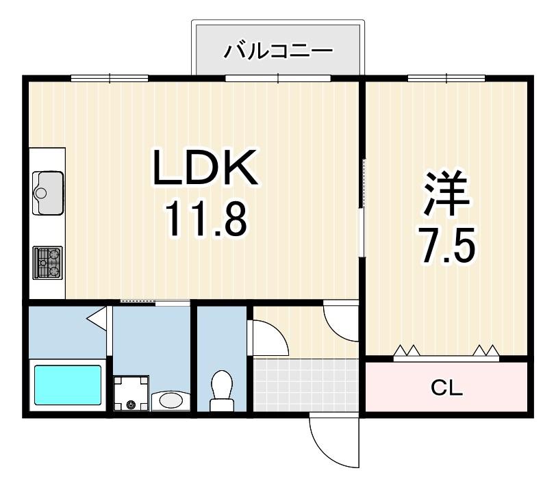 甲子園フラット(1LDK/3階)の間取り写真