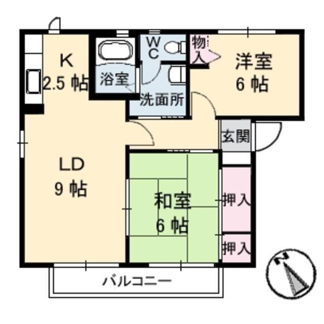 アンカルム D棟(2LDK/2階)の間取り写真