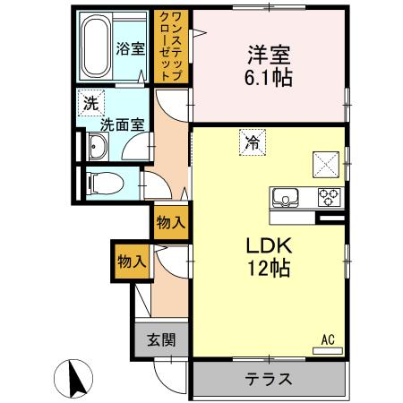 プレミアムコートC(1LDK/1階)の間取り写真
