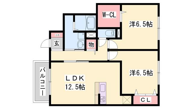 ブランフルーレ A棟(2LDK/1階)の間取り写真