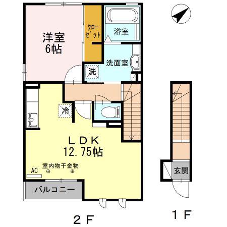 ピースフル(1LDK/2階)の間取り写真