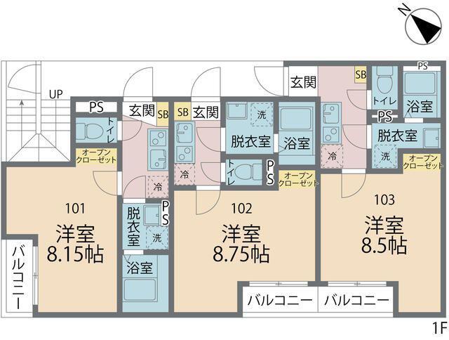 カインドネス相模原中央(1K/2階)の間取り写真