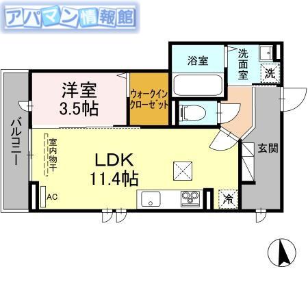 D‐ROOMときめき東(1LDK/1階)の間取り写真