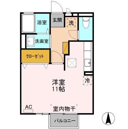 藤LINDENA棟(ワンルーム/1階)の間取り写真
