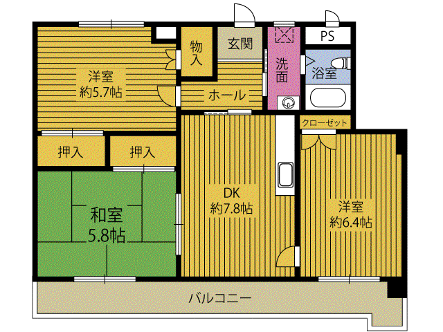 グリーン新地(3DK/1階)の間取り写真