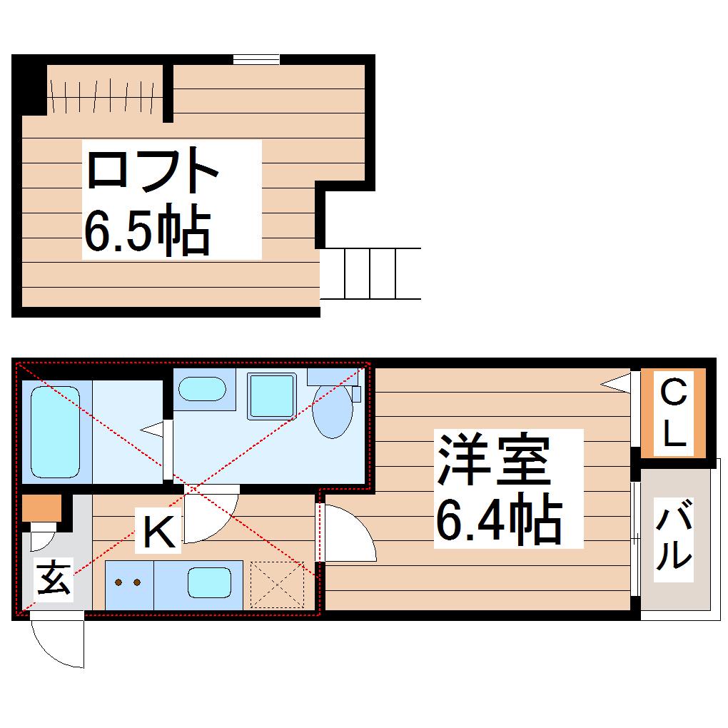 OGGI 長町(1K/2階)の間取り写真