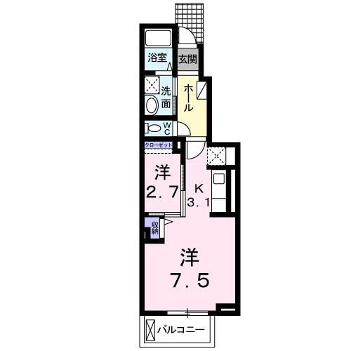 キャッスル安養寺D(1LDK/1階)の間取り写真