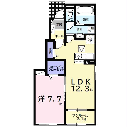 ウルルI(1LDK/1階)の間取り写真