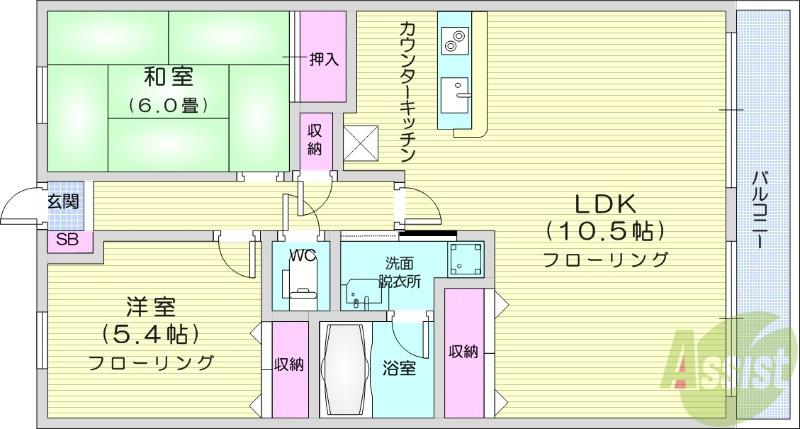 メビウスエース(2LDK/1階)の間取り写真