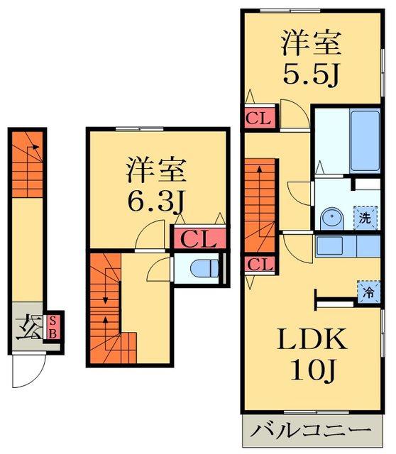 サンヴェール茂原C(2LDK/2階)の間取り写真