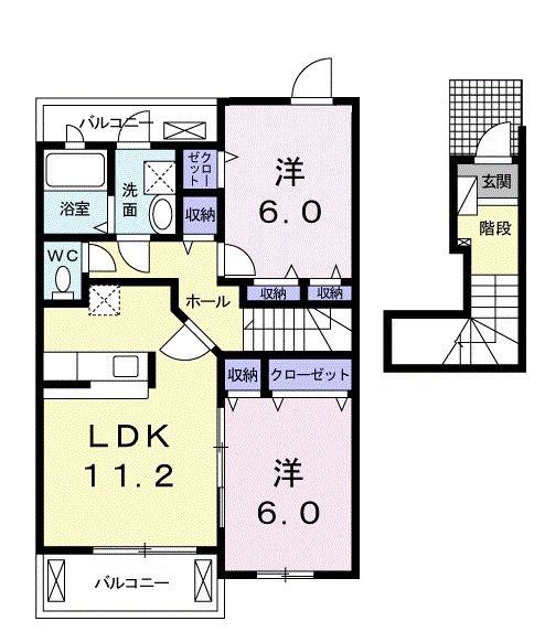 グランヒルA(2LDK/2階)の間取り写真