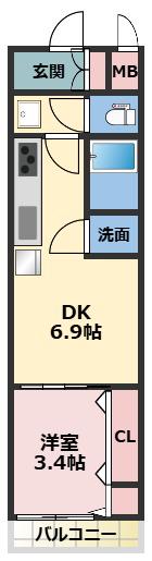 ALIVIS九条(1DK/6階)の間取り写真