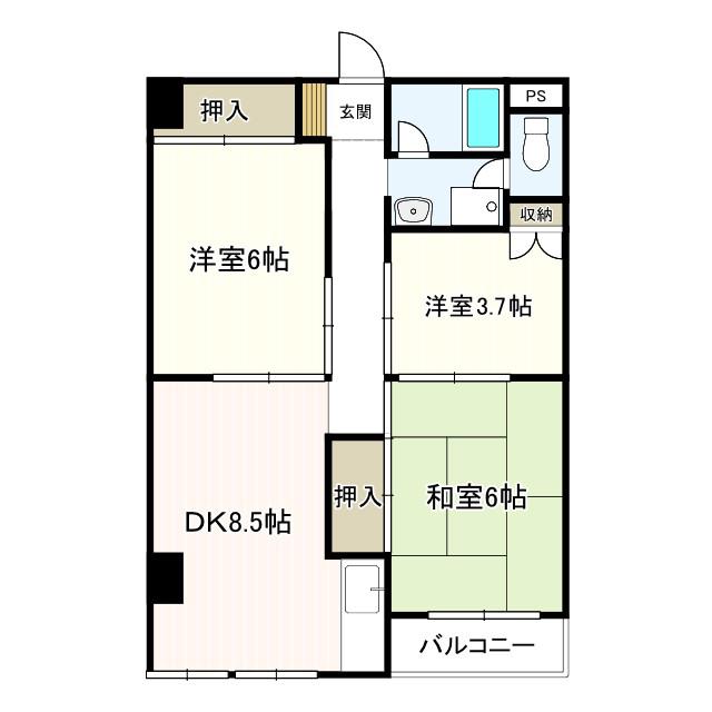 第3岩井ハイツ(3DK/2階)の間取り写真