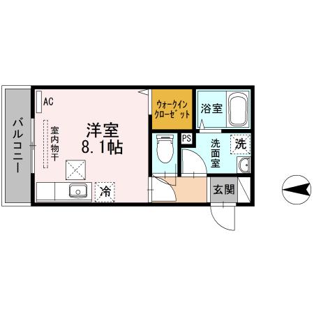 フェリーチェ西田(ワンルーム/1階)の間取り写真