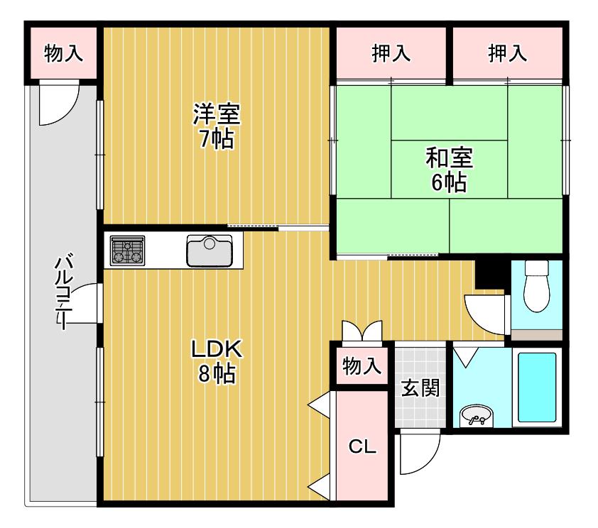 日東マンションD棟(2LDK/3階)の間取り写真