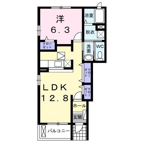 サンウエスト(1LDK/1階)の間取り写真
