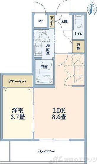 ウェルスクエア茨木駅前(1LDK/1階)の間取り写真
