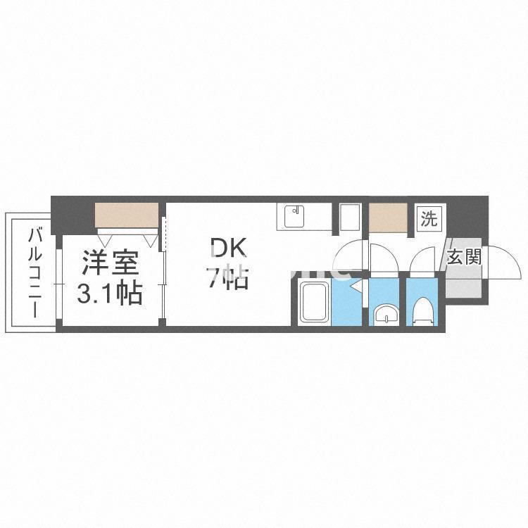 スペーシア日本橋東(1DK/2階)の間取り写真