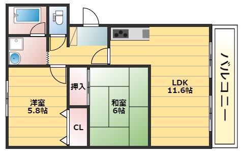 ベアーフルート・II(2LDK/3階)の間取り写真