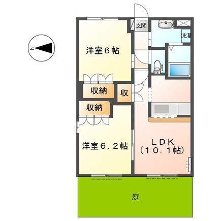 ハッピーガーデン(2LDK/1階)の間取り写真