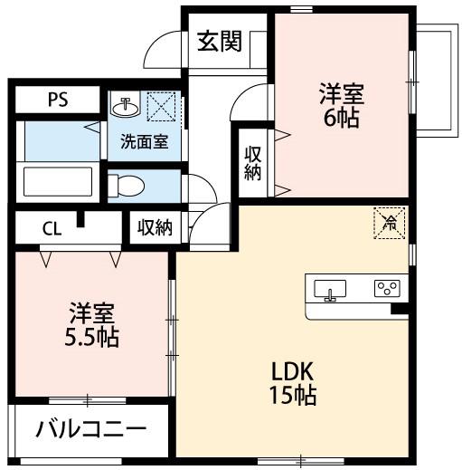 オイコス小呂(2LDK/2階)の間取り写真