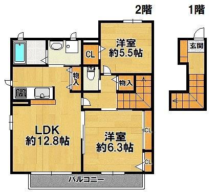 メゾンドモンテヴァンB(2LDK/2階)の間取り写真