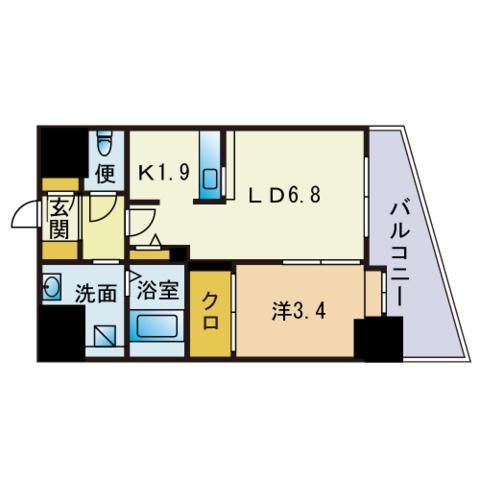 ネストピア西新Ⅱ(1LDK/7階)の間取り写真