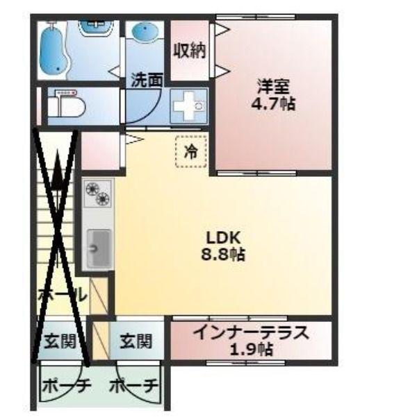 グランフェリス(1LDK/1階)の間取り写真