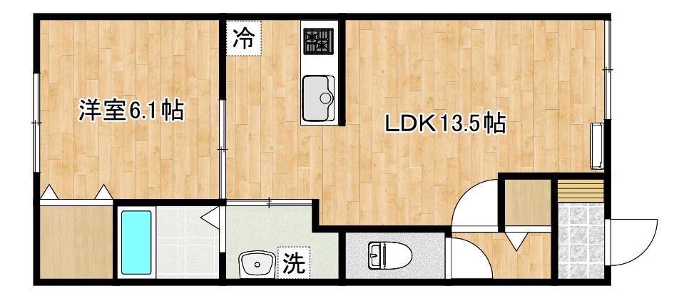 滝川市東町5丁目1LDKアパート(1LDK/2階)の間取り写真