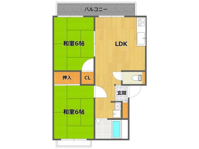エクセル武庫川Ⅱ(2LDK/2階)の間取り写真
