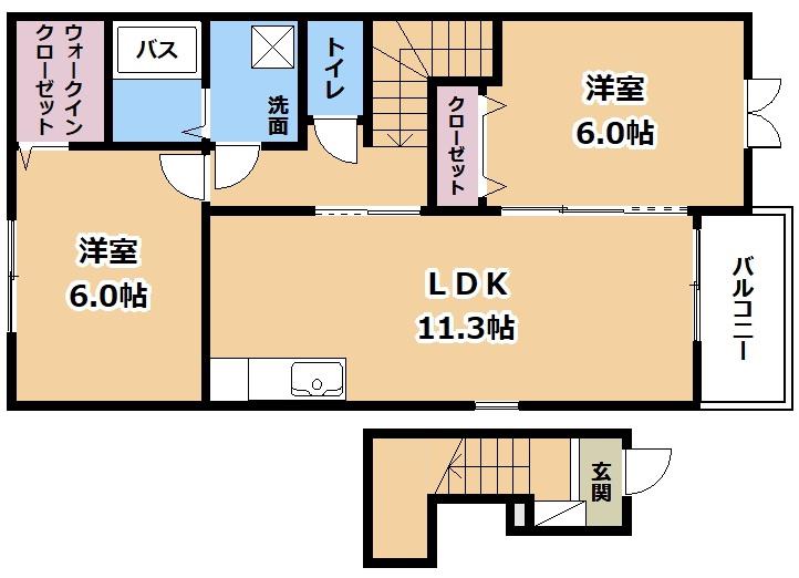 @三雲B(2LDK/2階)の間取り写真