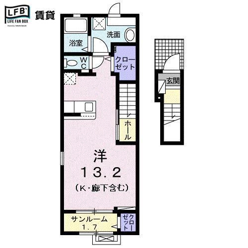 カルムS(ワンルーム/2階)の間取り写真