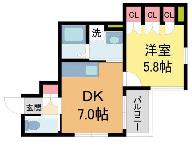 アベニール(1DK/1階)の間取り写真