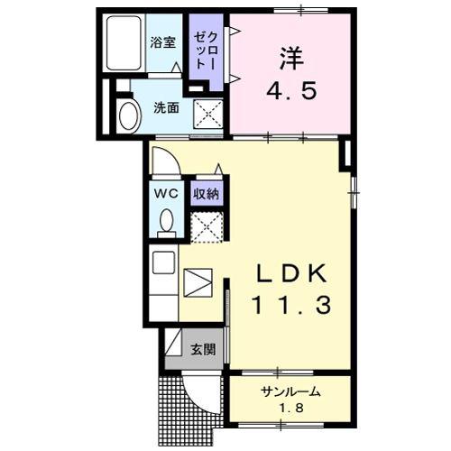 コリウスB(1LDK/1階)の間取り写真