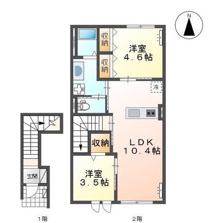 アインタウゼント(2LDK/2階)の間取り写真