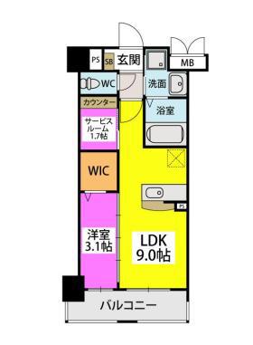 ラフィーネ箱崎駅前(1SLDK/4階)の間取り写真