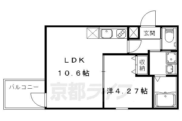 クオーレII納所(1LDK/2階)の間取り写真