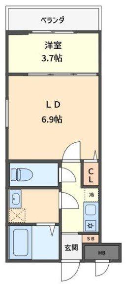クレスト高安町南(1DK/2階)の間取り写真