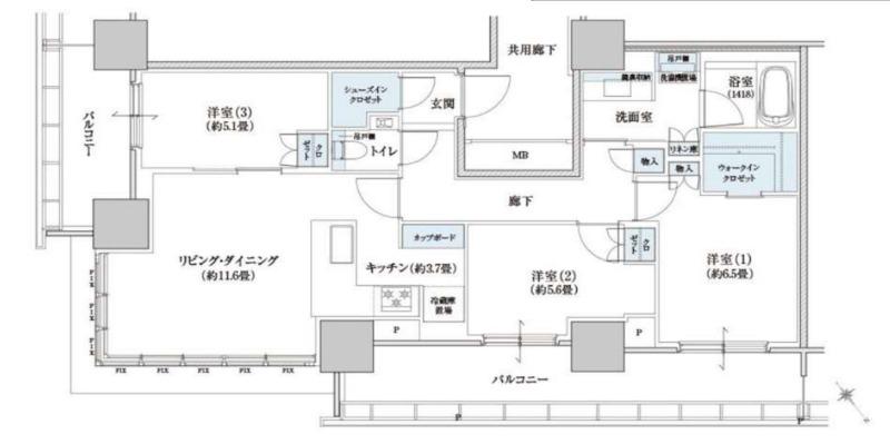 BRILLIA TOWER 浜離宮(3LDK/28階)の間取り写真