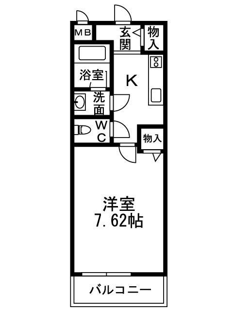 カルティエ3M(1K/1階)の間取り写真