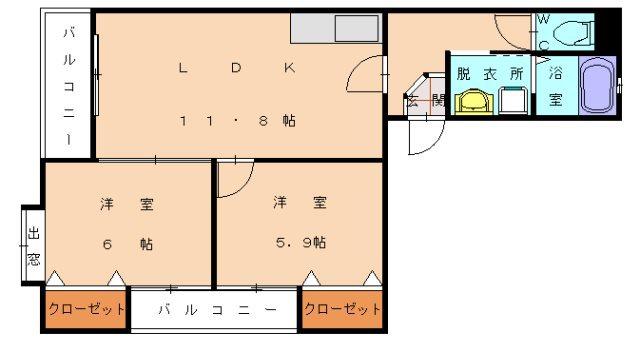 エスポワール若狭II(2LDK/1階)の間取り写真