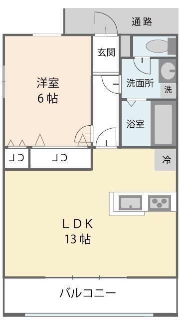 シュロス松前台(1LDK/1階)の間取り写真