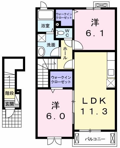 GRACE GARDEN A 203(2LDK/2階)の間取り写真