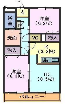 ドゥーフレール加藤(2LDK/3階)の間取り写真