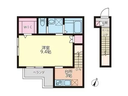 グリーネハイム(1K/2階)の間取り写真