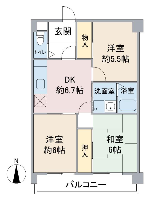 アーバンきたじま(3DK/5階)の間取り写真