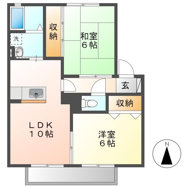 ビアン連島E棟(2LDK/2階)の間取り写真